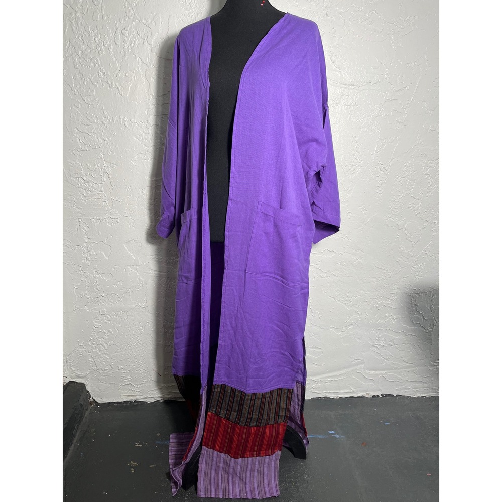 Kathmandu Imports One Size Purple Cotton Duster Kimono Tree of Life Patchwork